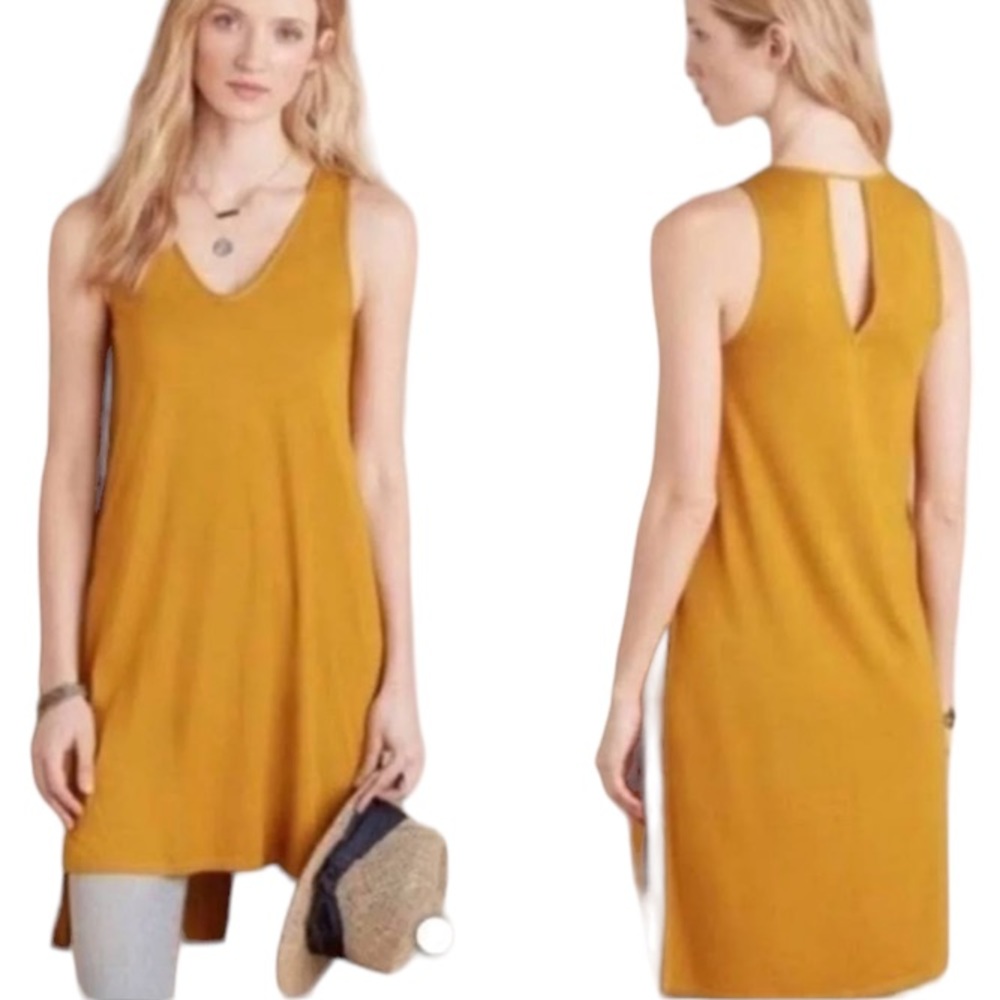 Anthropologie Akemi + Kin mustard yellow sleeveless cut out tunic blouse size XS